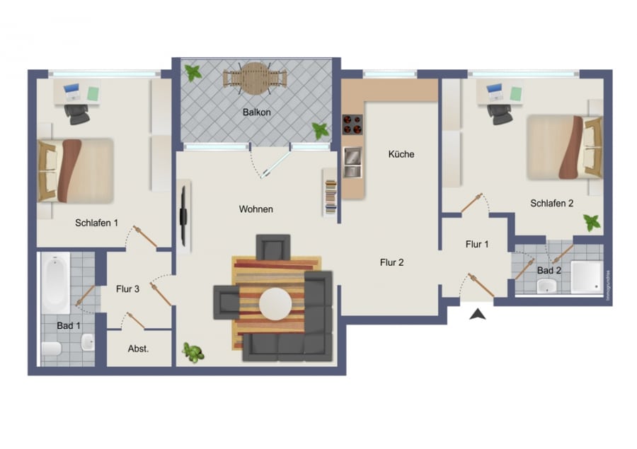 Ready to move: 3/4 room apartment with balcony near Tiergarten & Kudamm - floor plan