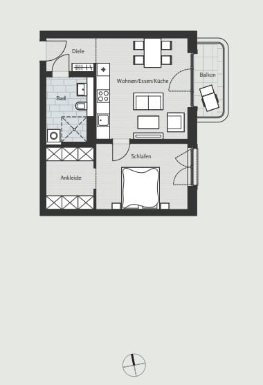 Luxurious 2-room apartment with large balcony in front of Winterfeldtplatz - Floor plan