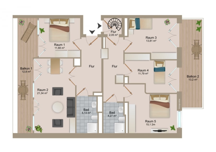 Kollwitzstplatz: 5-room Penthouse with Roof Terrace, Wasserturm & Skyline views - Floorplan