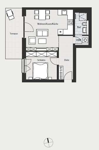 Central Schöneberg: Upscale & brand new one bedroom with large terrace & garden access - Floor plan