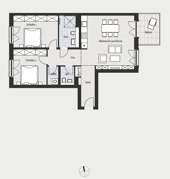 Gehobener Neubau: Wunderschöne 3-Zimmer-Wohnung mit Balkon in zentraler Lage Schönebergs - Grundriss