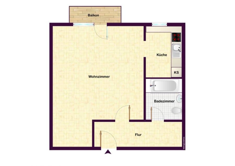 Sold with First Citiz: Bright & beautiful vacant 1-room apartment with balcony close to Arminius Market Hall! - Floor plan