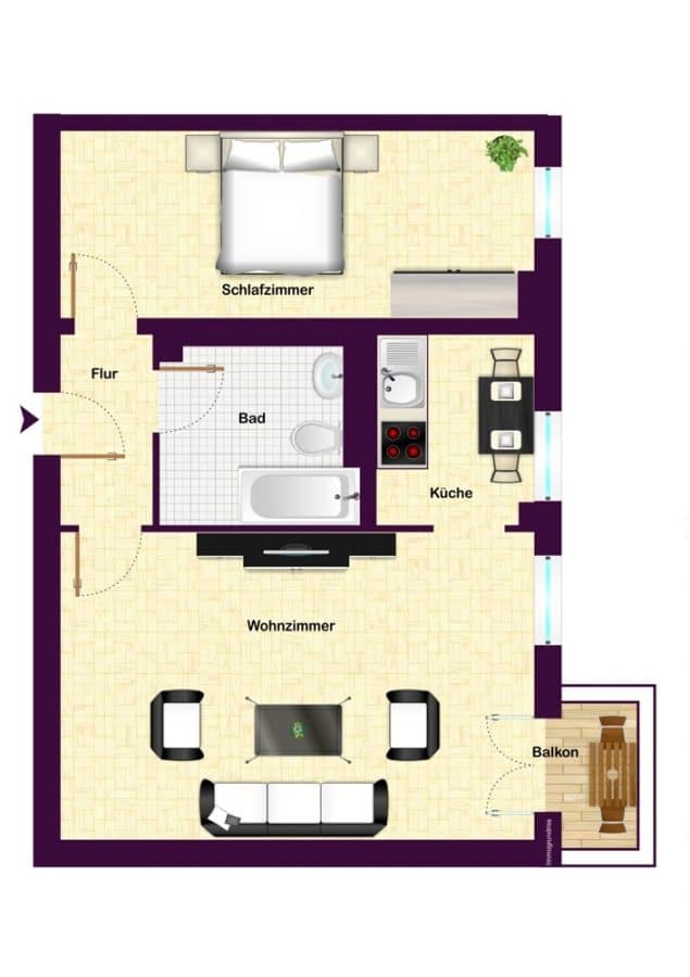 Sold with First Citiz! 2-room apartment with balcony next to Volkspark Friedrichshain - Floor plan