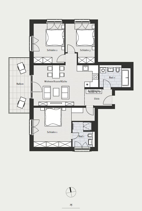 Brand-new upscale 4-room apartment with spacious balcony in best area of Schöneberg - Floor plan