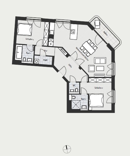 Квартира премиум класса: центральное расположение в Шенеберг - 3-комнатная семейная квартира с балконом - Grundriss