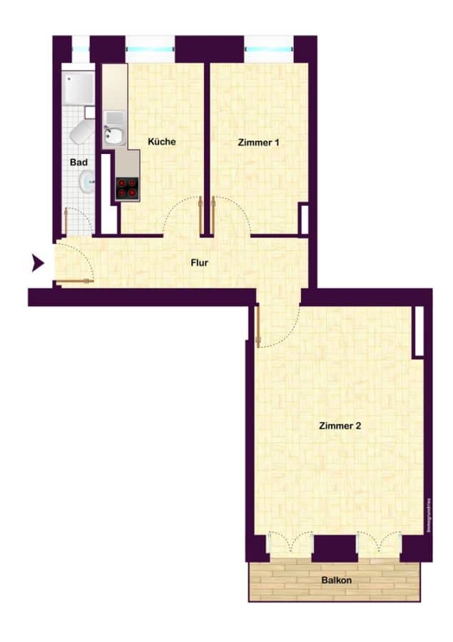 Sold: Vacant 2-room apartment with balcony next to Körnerpark - Floor plan