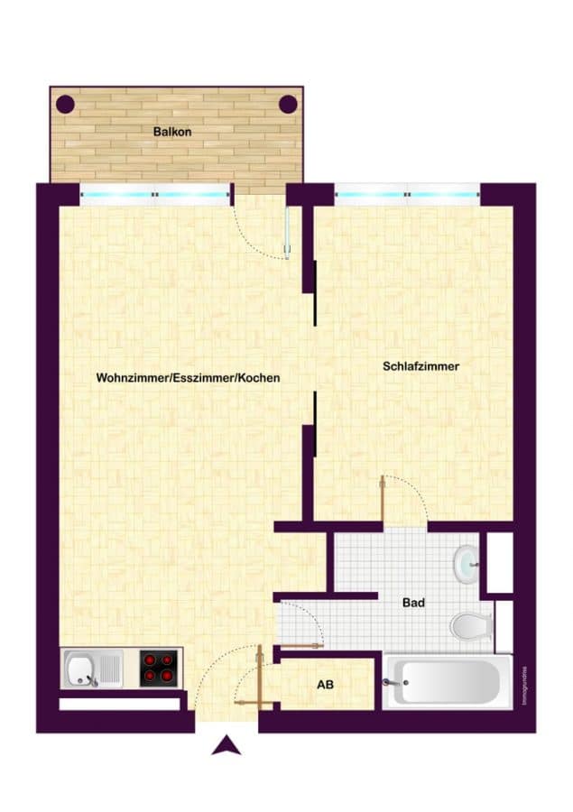 Verkauft! Bezugsfreie 2-Zimmer-Wohnung mit Balkon im beliebten Prenzlauer Berg - Grundriss