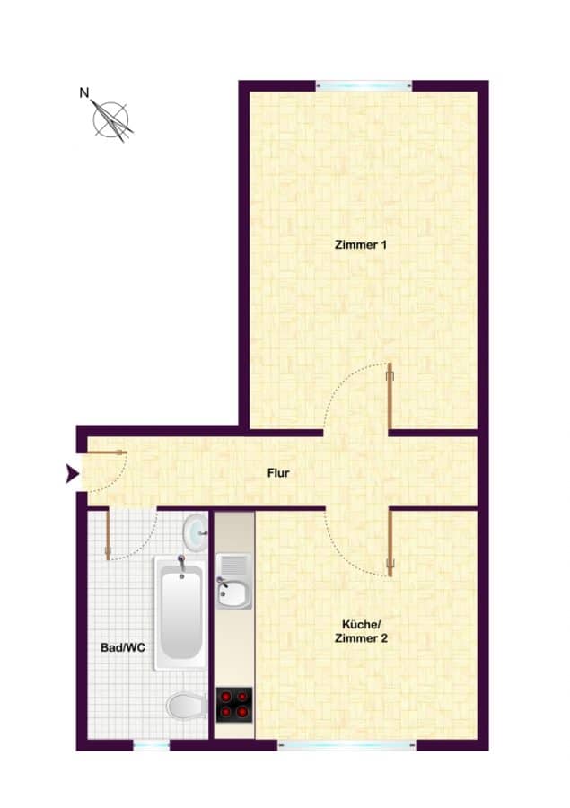 Sold with First Citiz: Vacant 2-room apartment next to the park Breitkopfbecken - Floor plan