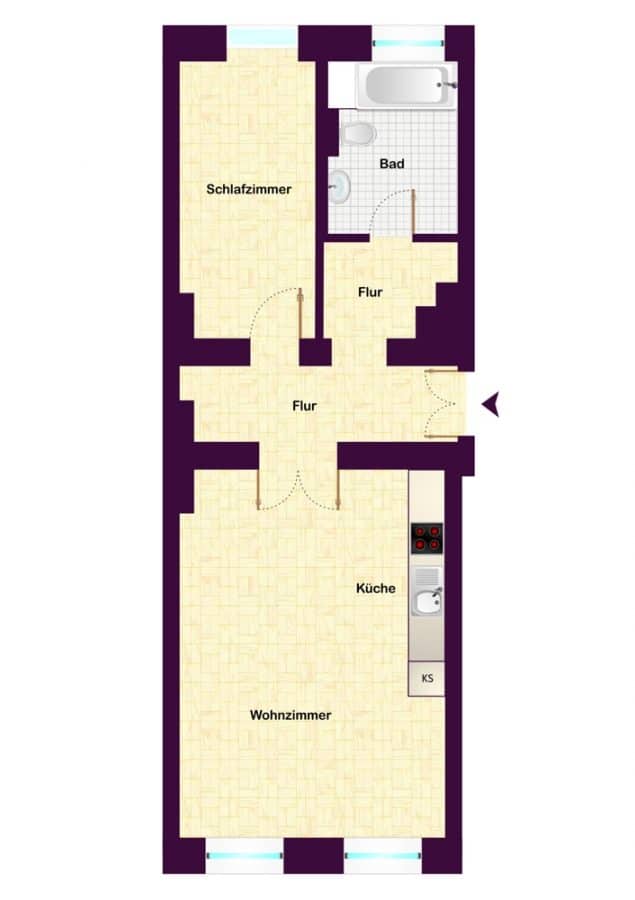 Sold! Charming vacant 2-room apartment in the Wrangelkiez - floor plan