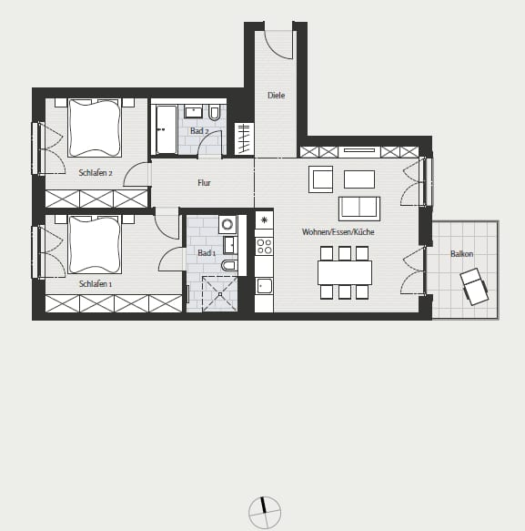 Luxuriöser Neubau - 3-Zimmer Wohnung mit Balkon in zentraler Lage Schönebergs - Grundriss